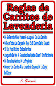 Laundry Cart Rules Laundromat Sign English or Spanish