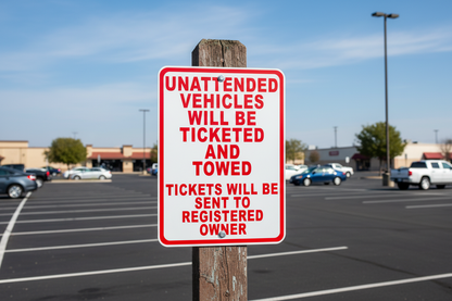 Unattended Vehicles Will Be Ticketed and Towed Sign Sala Graphics