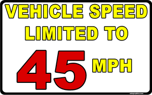 Vehicle Speed Limited to (Choice of Speed) MPH Decal. Multi Pack