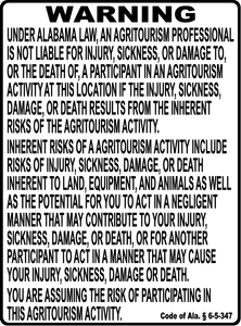 Agritourism Liability Law Sign for Alabama