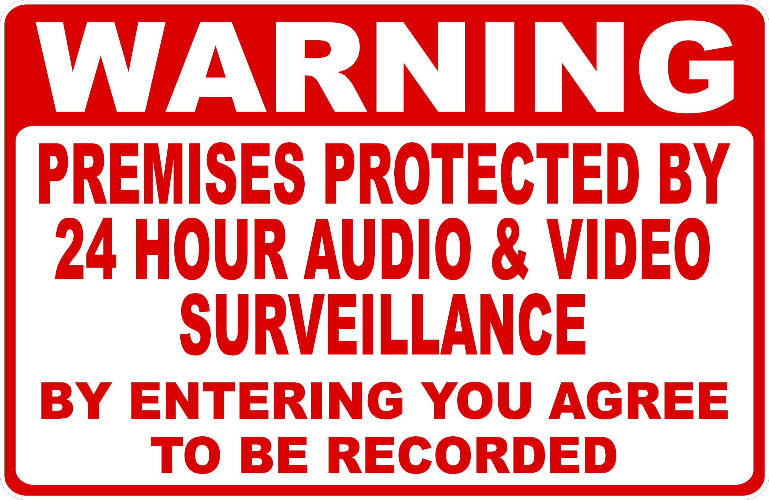 Warning Premises Protected 24 Hour Audio and Video Surveillance Sign ...