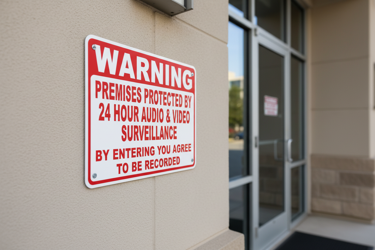Warning Premises Protected 24 Hour Audio and Video Surveillance Sign by Sala Graphics