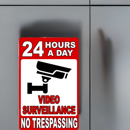 24 Hour a Day Video Surveillance in Use No Trespassing Sign