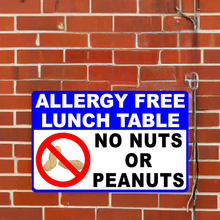 Allergy Free Lunch Table Sign. No Nuts or Peanuts