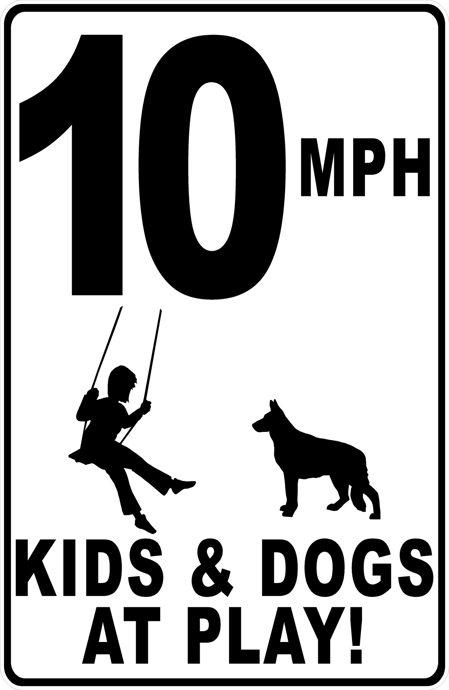 MPH Kids & Dogs at Play with Posted Speed Limit Sign