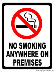 No Smoking Anywhere on Premises Sign w/symbol - Signs & Decals by SalaGraphics