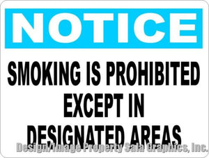Notice Smoking Prohibited Except Designated Areas Sign - Signs & Decals by SalaGraphics