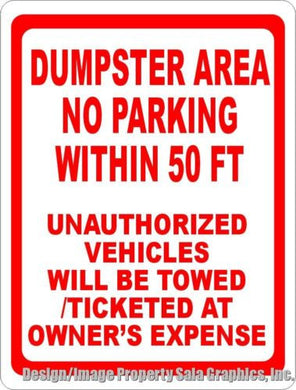 Dumpster Area No Parking Sign