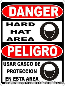 Danger Bilingual Hard Hat Area Sign. Peligro Usar Casco de Proteccion en Esta Area Signo - Signs & Decals by SalaGraphics