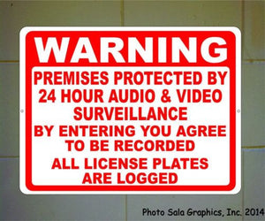 Warning Protected 24 Hr Audio & Video Surveillance License Logged Sign - Signs & Decals by SalaGraphics