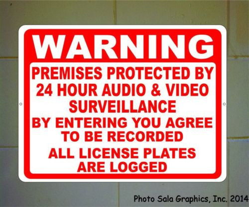 Warning Protected 24 Hr Audio & Video Surveillance License Logged Sign - Signs & Decals by SalaGraphics