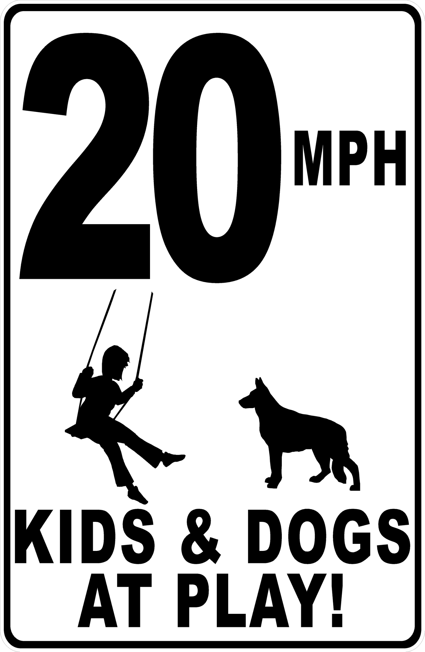 MPH Kids & Dogs at Play with Posted Speed Limit Sign
