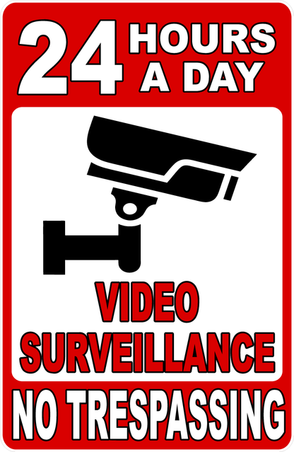 24 Hour a Day Video Surveillance in Use No Trespassing Sign