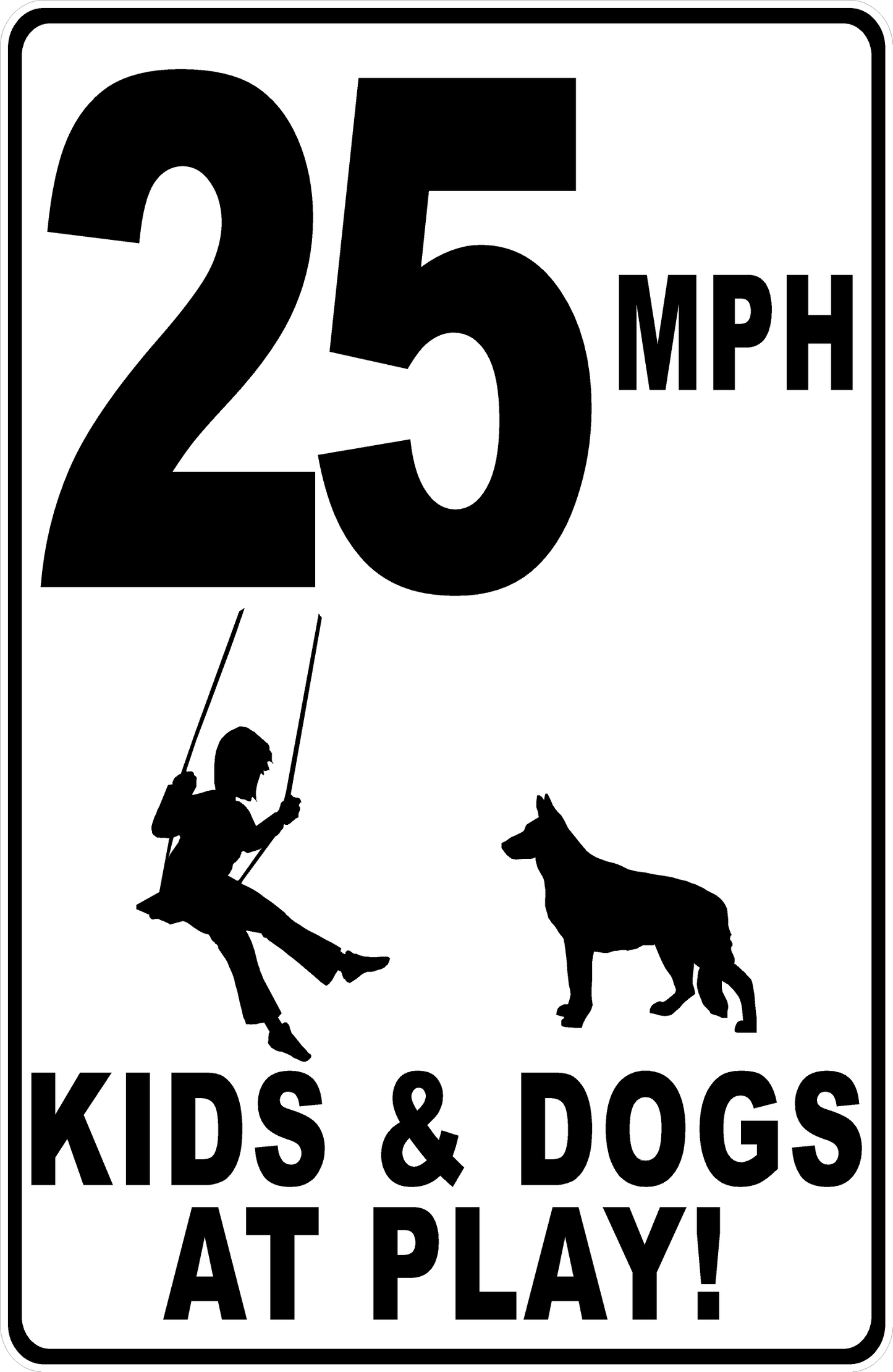 MPH Kids & Dogs at Play with Posted Speed Limit Sign