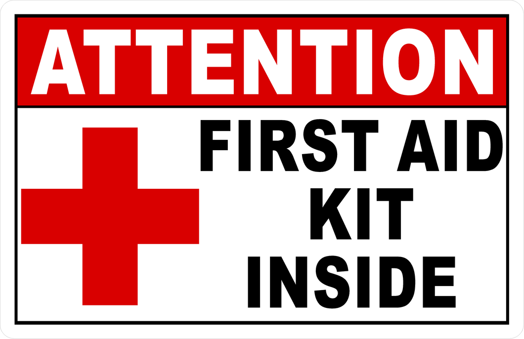 First Aid Kit Located Here Red with Icon Circular - Floor Sign
