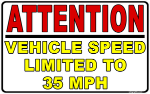Vehicle Speed Limit 35 MPH Decal