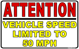 Vehicle Speed Limit 50 MPH Decal