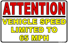 Vehicle Speed Limit 65 MPH Decal