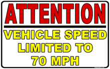 Vehicle Speed Limit 70 MPH Decal