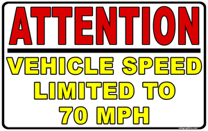 Vehicle Speed Limit 70 MPH Decal