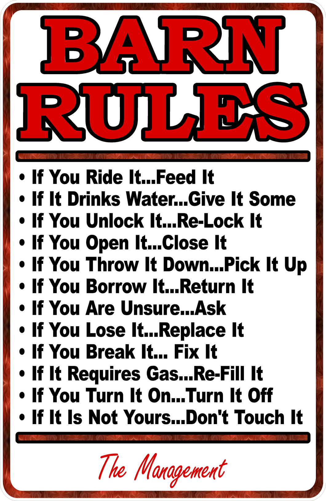 Barn Rules Sign