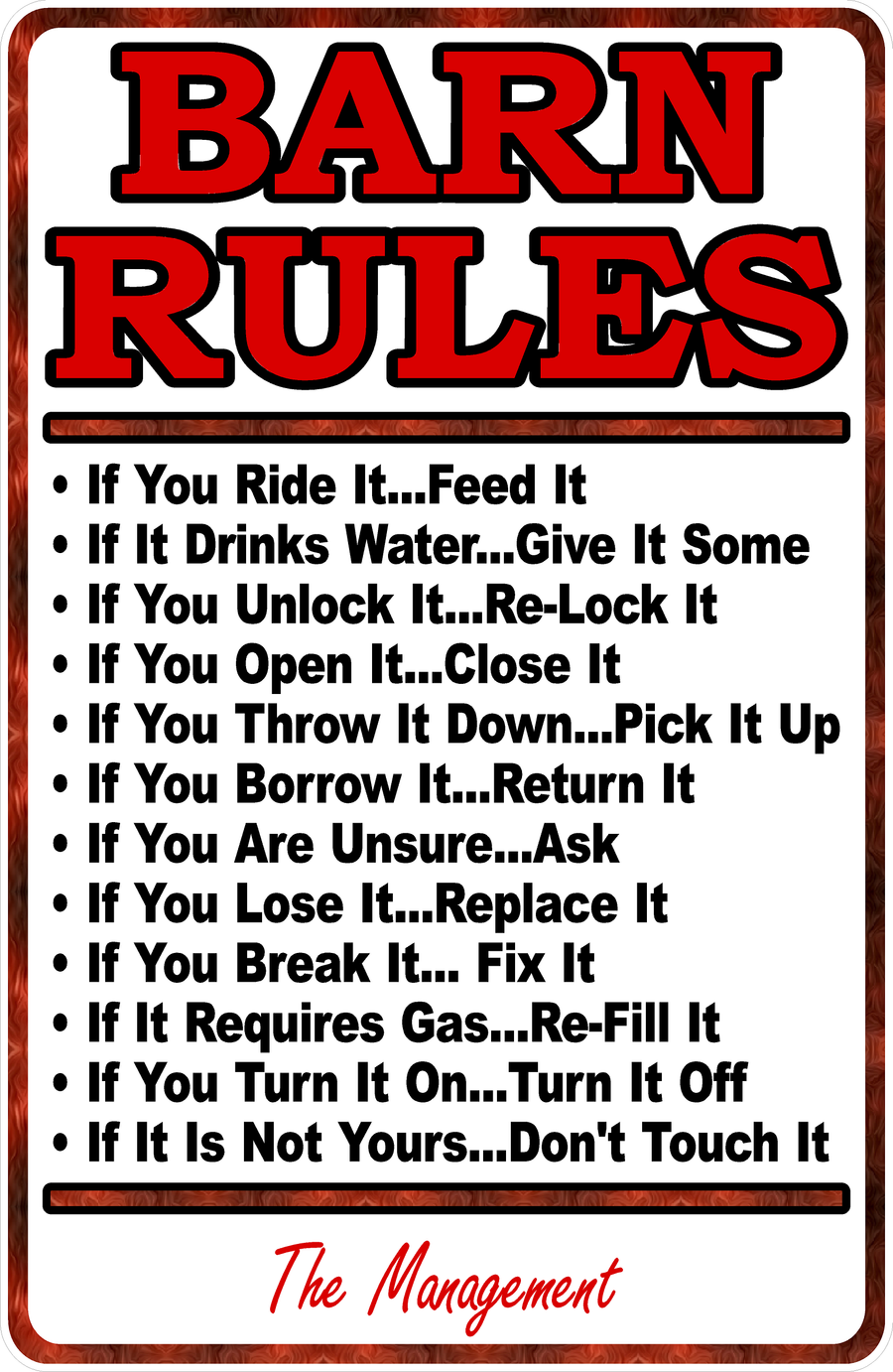 Barn Rules Sign – Signs by SalaGraphics