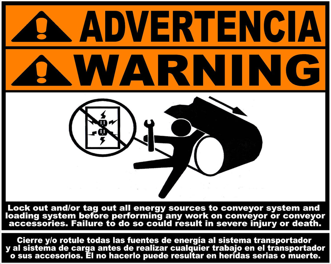 Bilingual Conveyer Equipment Safety Decal