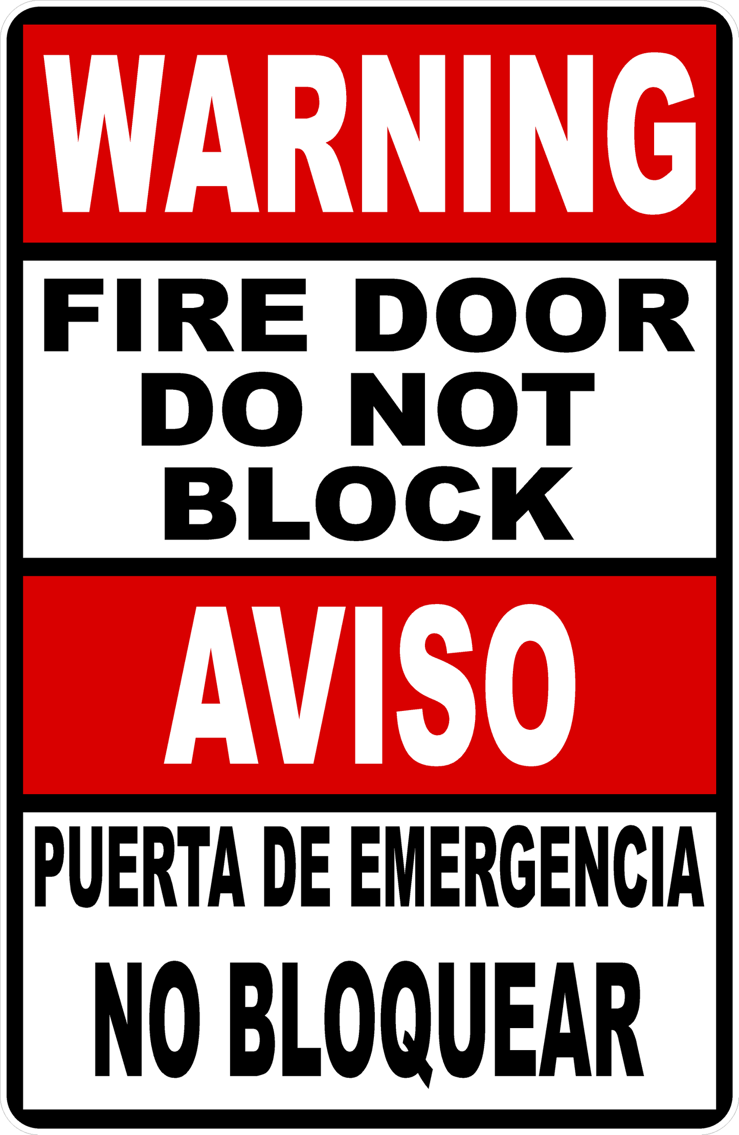 Warning Fire Door Do Not Block Bilingual Sign