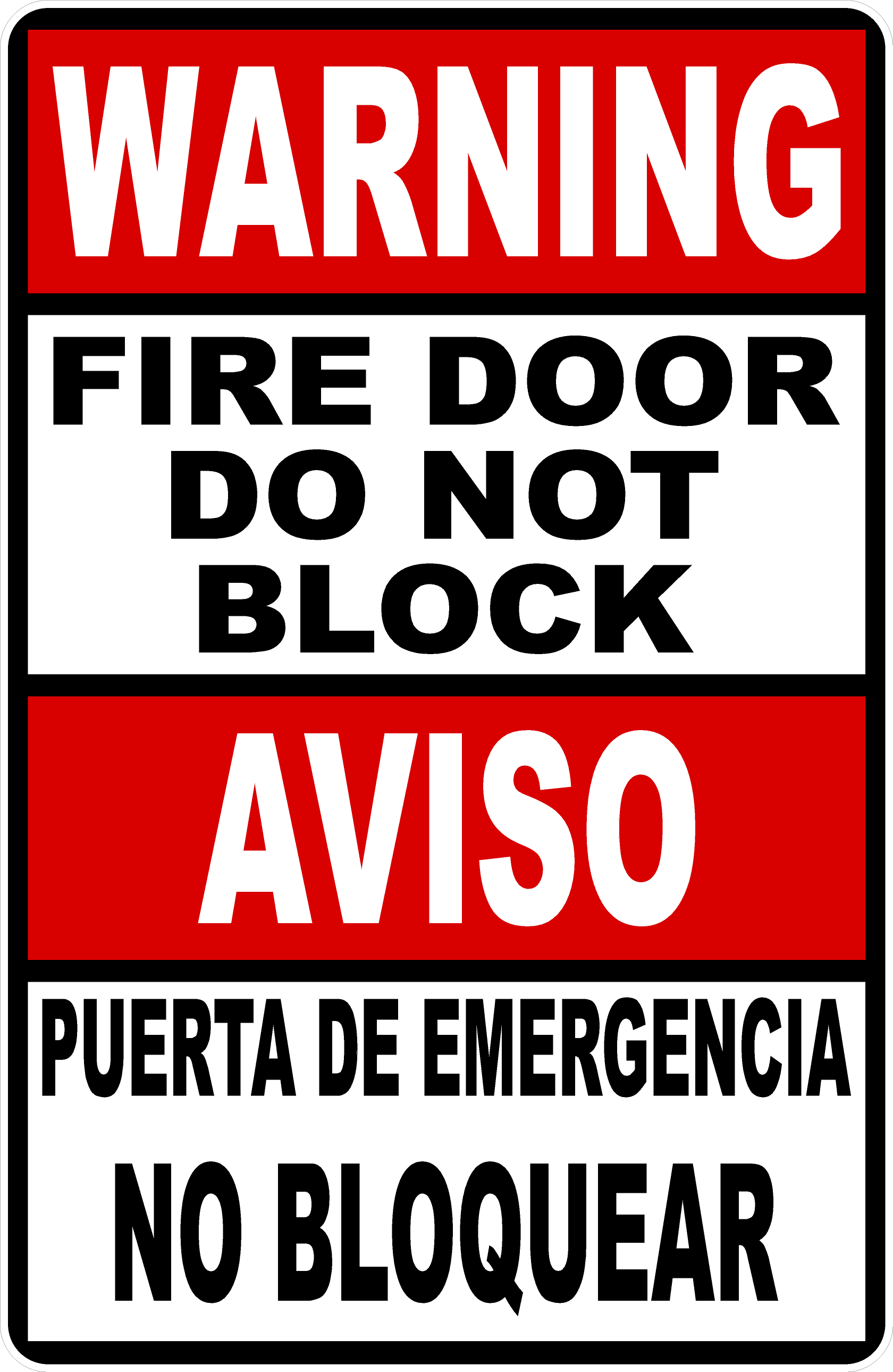 Warning Fire Door Do Not Block Bilingual Sign