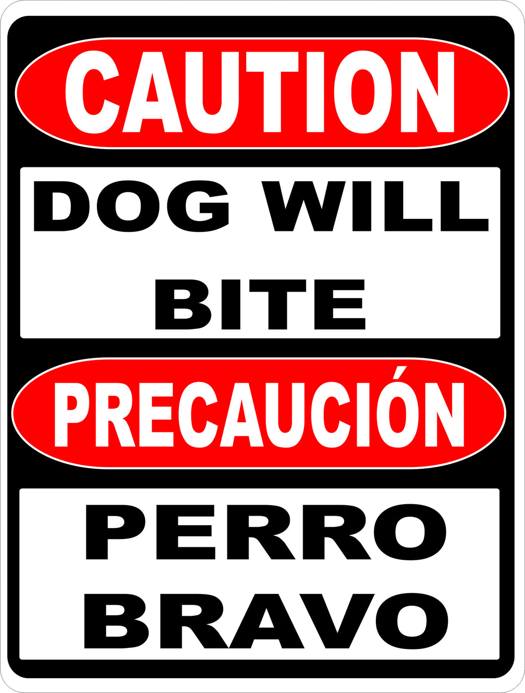 Bilingual Caution Dog Will Bite Sign English Spanish