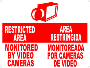 Bilingual Restricted Area Monitored by Video Cameras Sign Area Restringida Monitoreada Por Cameras de Video Signo - Signs & Decals by SalaGraphics