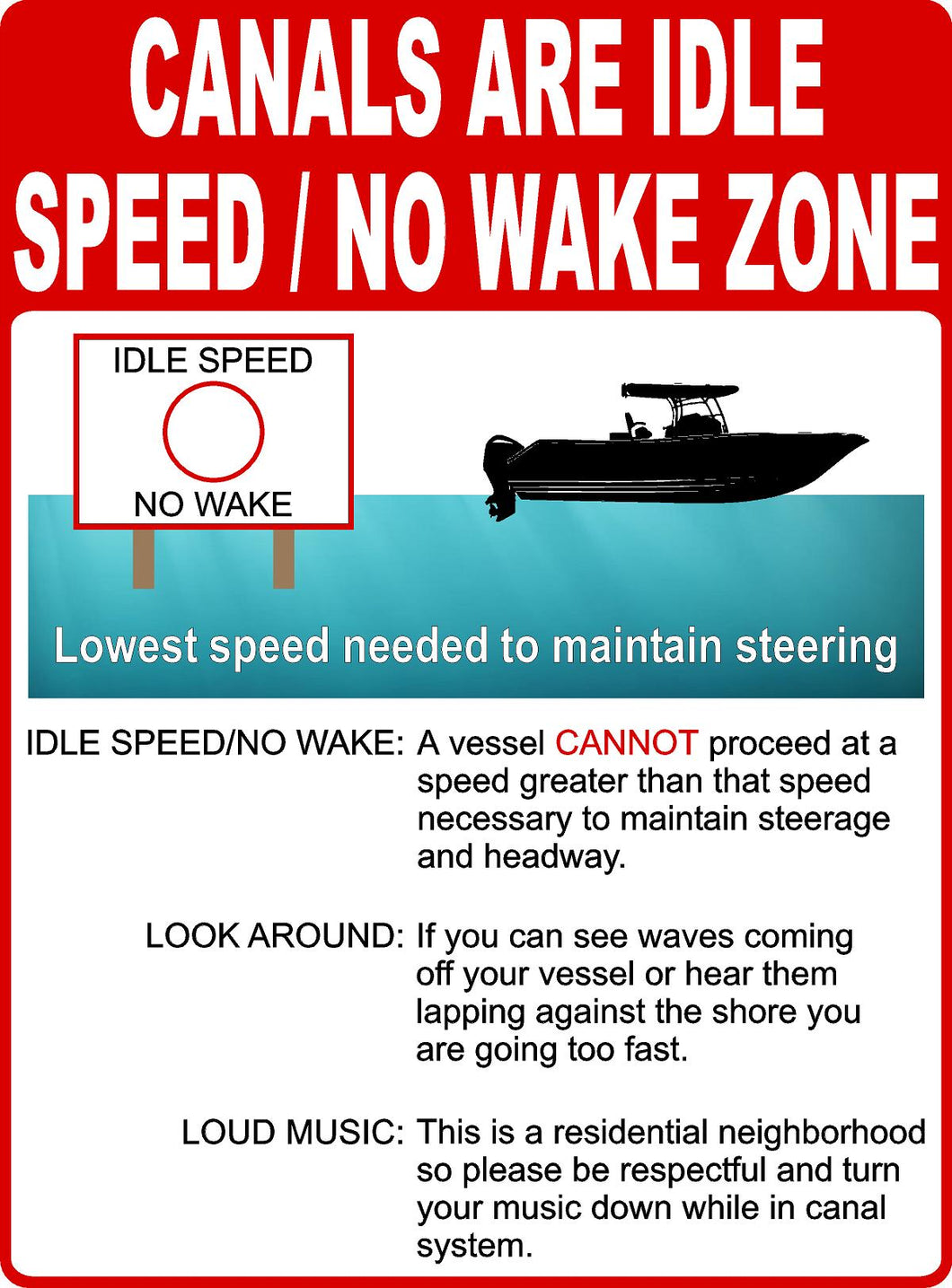 Canals are Idle Speed/No Wake Zone Sign