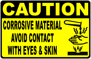 Caution Corrosive Material Avoid Contact with Eyes & Skin Sign