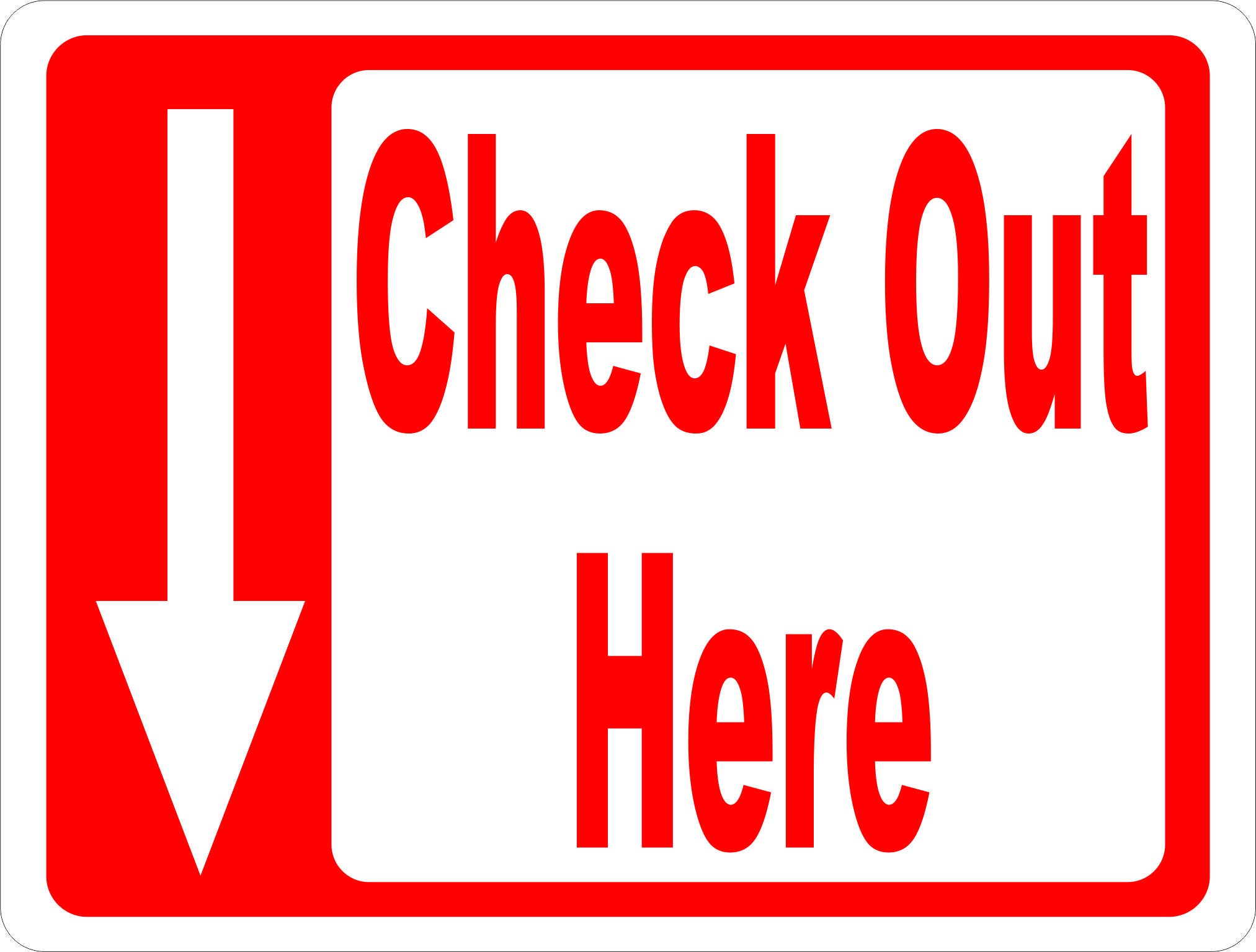 Check Out Here Sign with Directional Arrow – signs by salagraphics