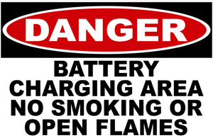 Danger Battery Charging Area No Smoking or Open Flames Sign