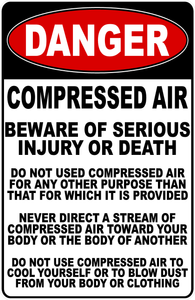 Danger Compressed Air Beware Of Serious Injury Or Death Sign