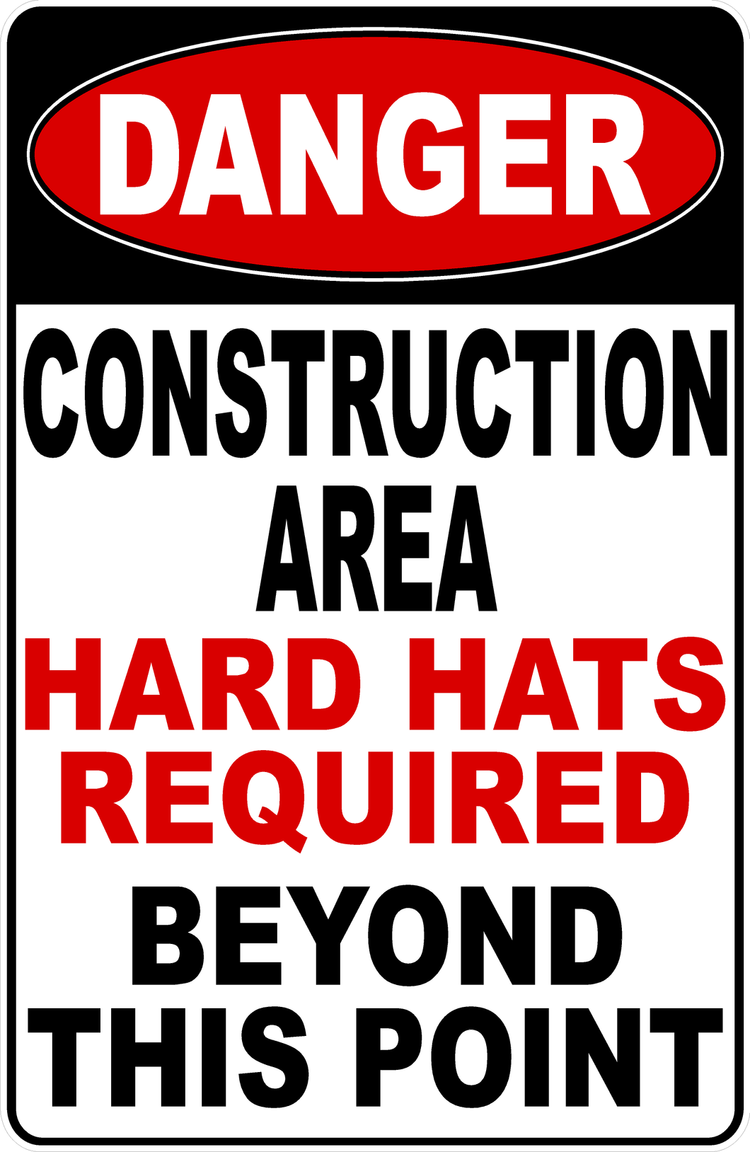 Danger Construction Area Hard Hats Required Sign