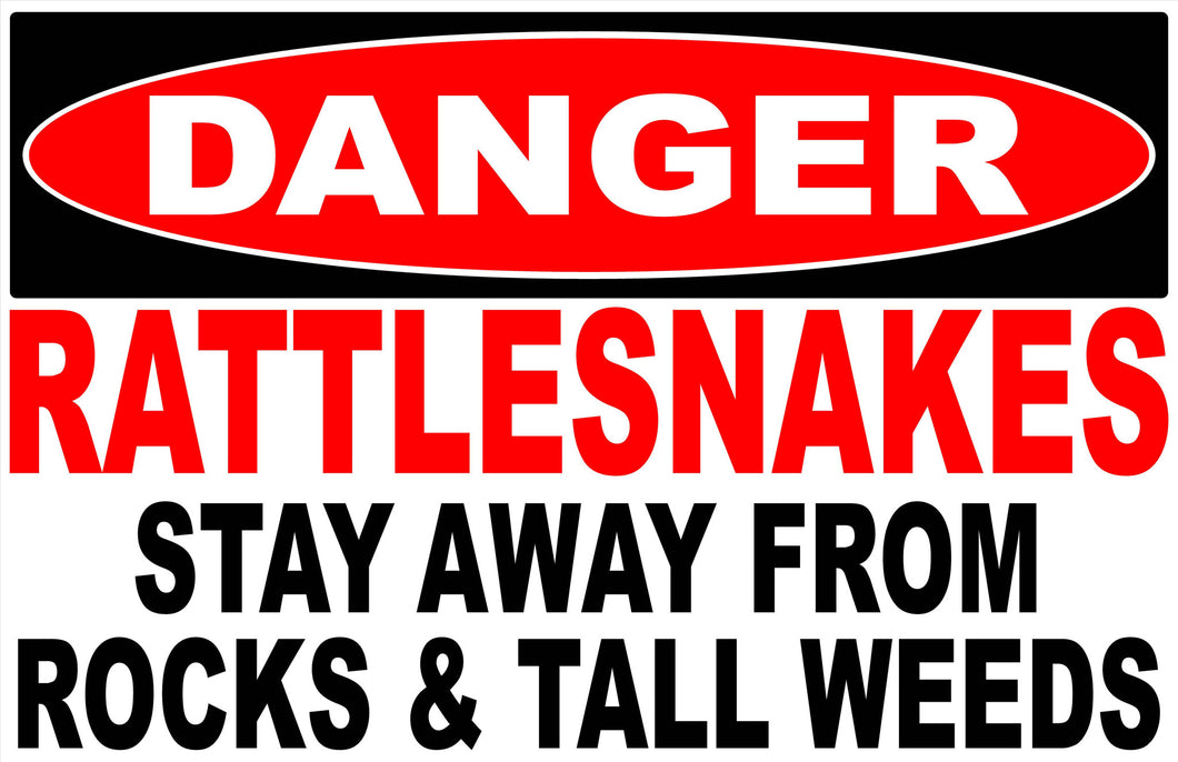 Danger Rattlesnakes Decal. Stay Away from Rocks & Tall Weeds. - Signs & Decals by SalaGraphics