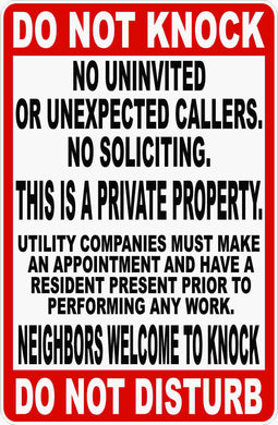 Do Not Knock Do Not Disturb No Univited Guest Sign