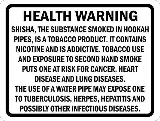 Health Warning Regulations for Hookah Shops Sign