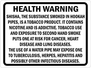 Health Warning Regulations for Hookah Shops Sign - Signs & Decals by SalaGraphics
