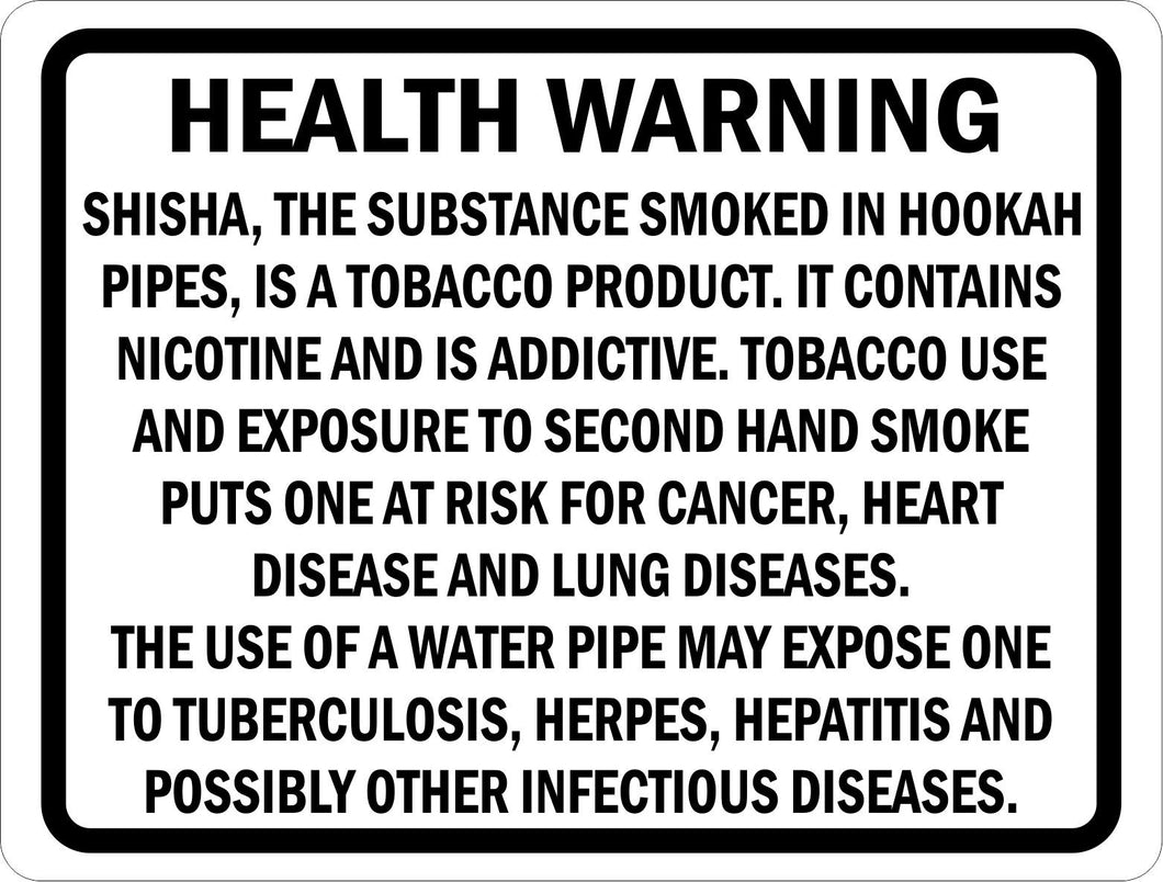 Health Warning Regulations for Hookah Shops Sign - Signs & Decals by SalaGraphics
