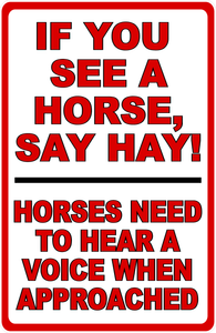 If You See A Horse Say Hay! Horses Need To Hear A Voice When Approached Sign