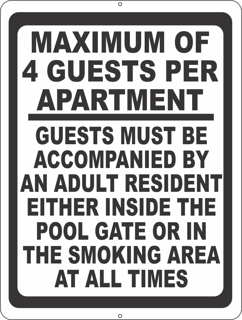 Maximum of 4 Guests Per Apartment Sign