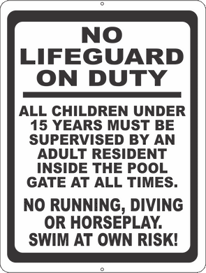 No Lifeguard On Duty With Pool Rules Sign