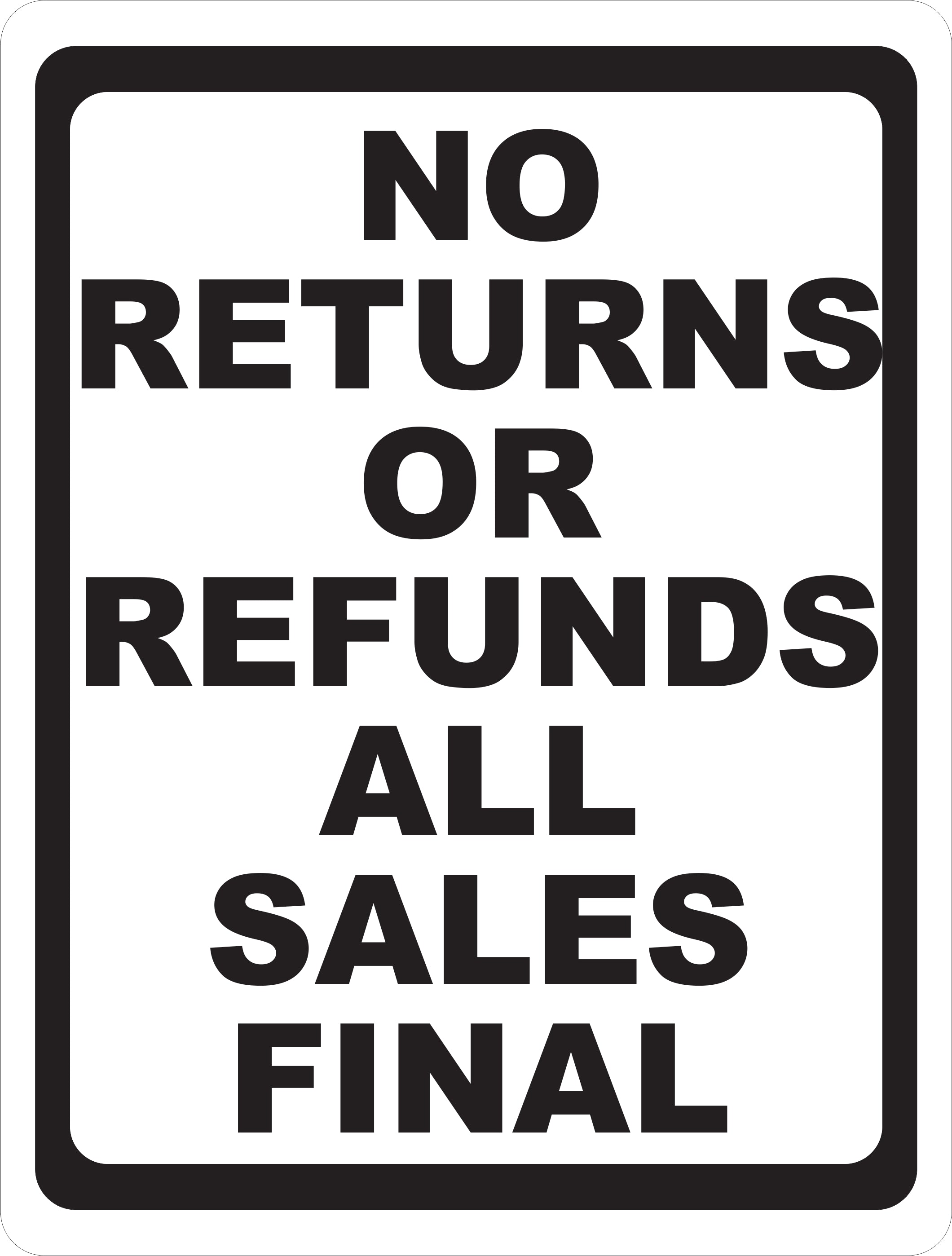 No Returns or Refunds Sign All Sales Final – signs by salagraphics