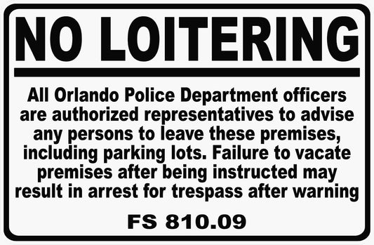 No Loitering Sign Orlando Code 810.09