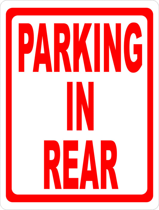 Parking in Rear Sign