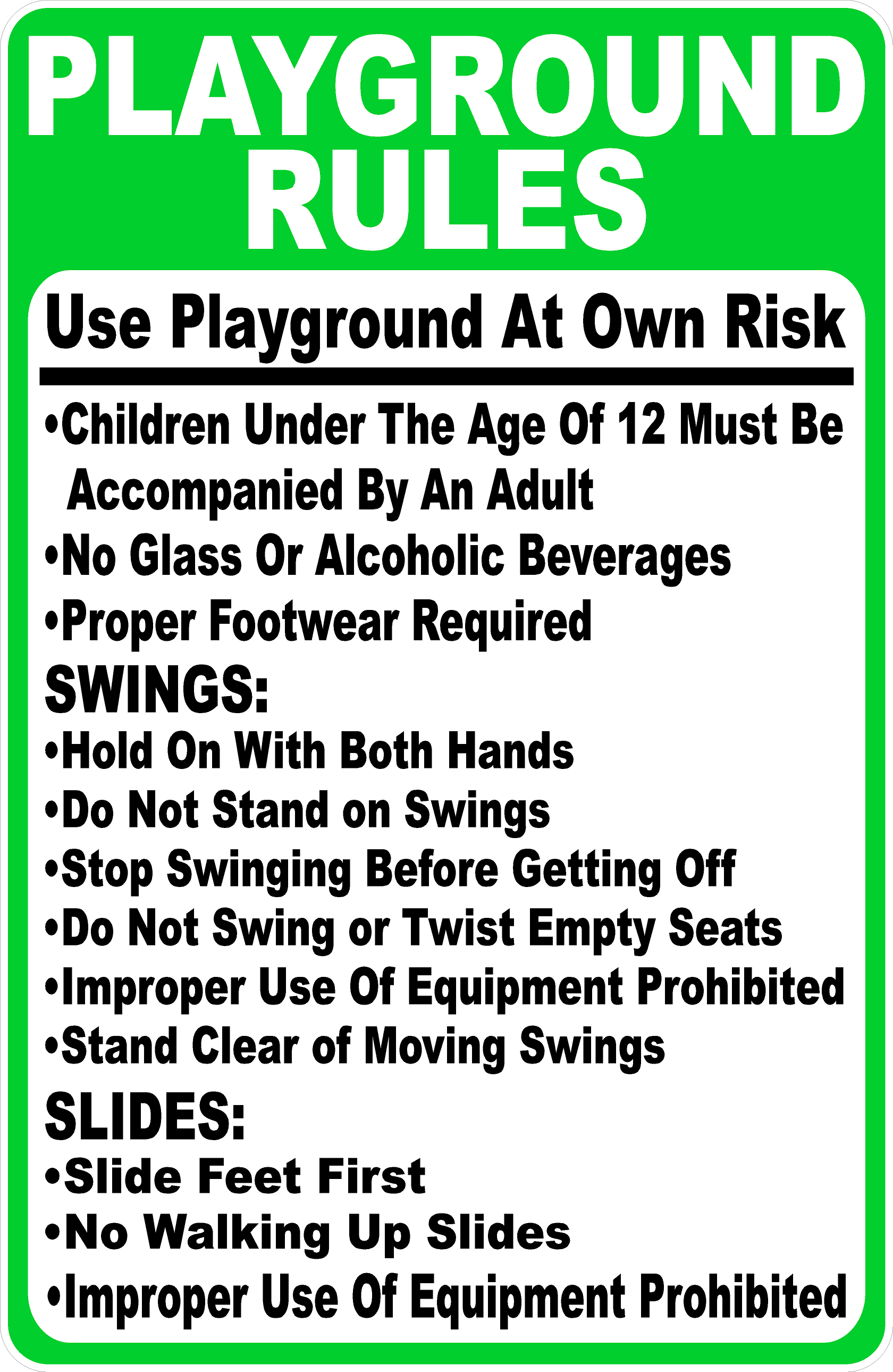 Playground Rules. Sign Example Playground Rules Sign – signs by salagraphics