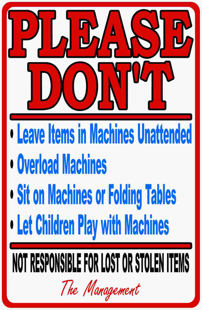 Laundromat Rules And Liability Sign